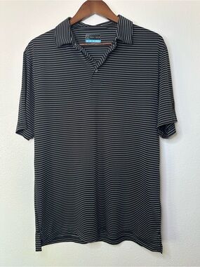 PGA Tour Black & White Thin-Striped Short-Sleeve Polo